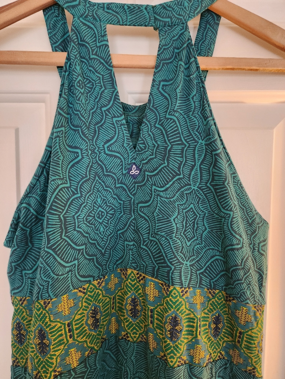 Prana Skye Maxi Halter Dress Size Medium Teal Organic Cotton Boho Earthy Resort - Picture 5 of 12